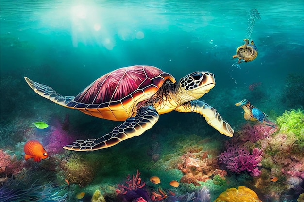 Черепаха, плавающая в воде