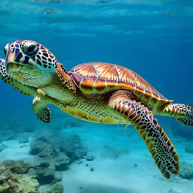 Фото Черепаха плавает в море чистая вода