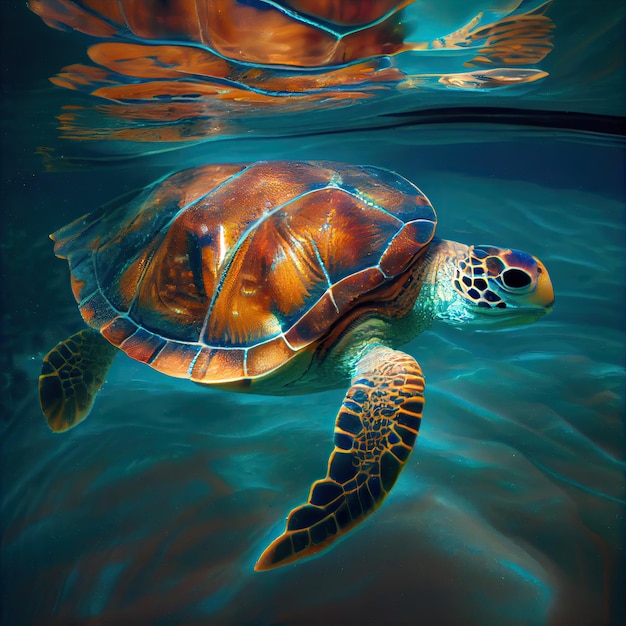 The turtle swims underwater Generative AI