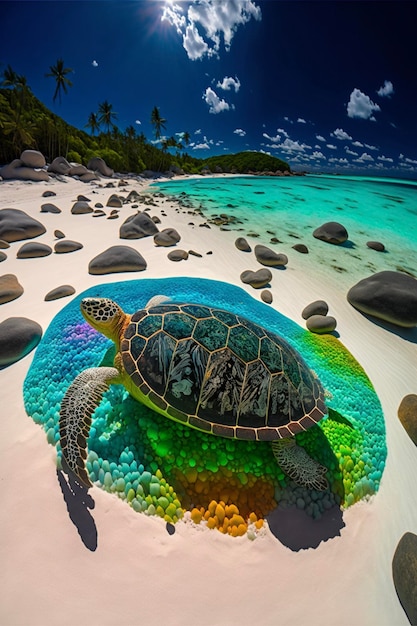 Turtle that is sitting in the sand generative ai