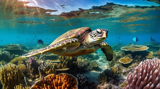 Turtle underwater illustration ai generativexa