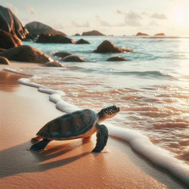 Turtle walking on the beach