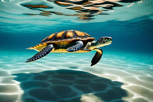 A turtle walks across the ocean