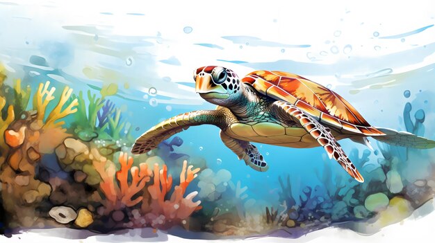 Turtle under water created with generative ai