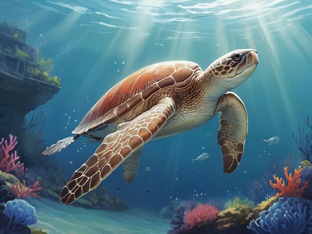 Photo turtle under water