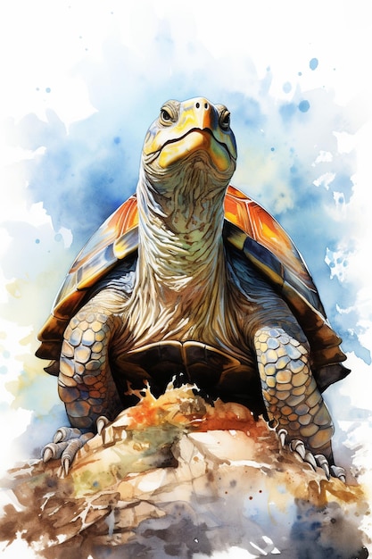 Turtle watercolor painting illustration of majestic
