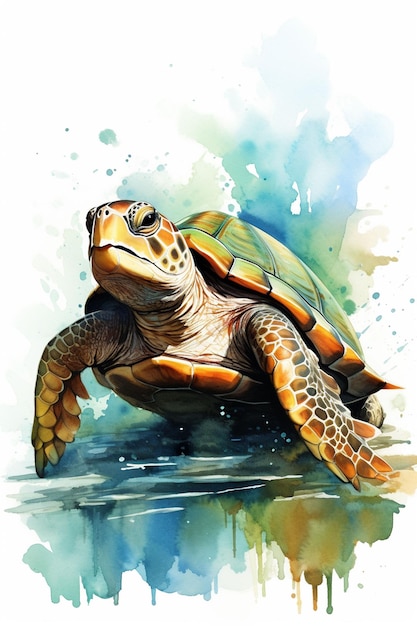 Turtle watercolor painting illustration of Majestic