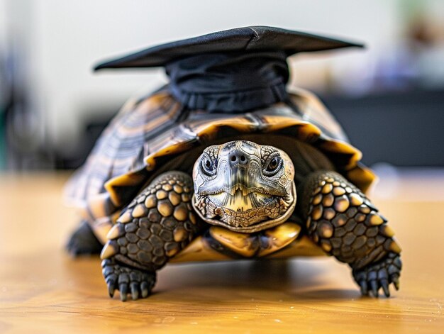 A turtle wearing a bachelor cap for graduation concept