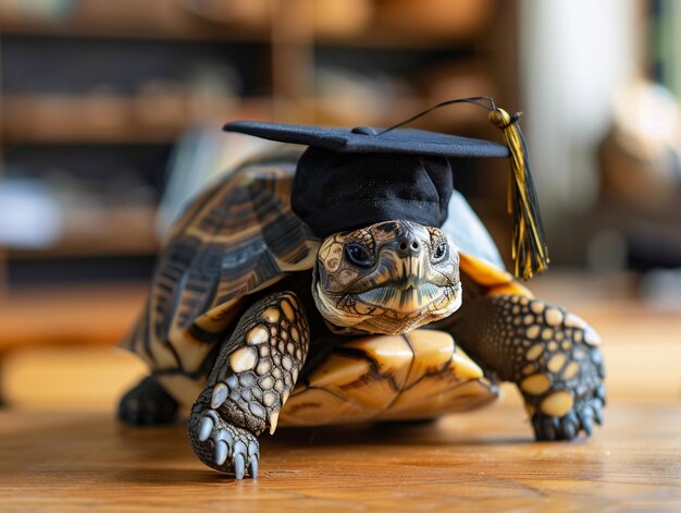 Photo a turtle wearing a bachelor cap for graduation concept