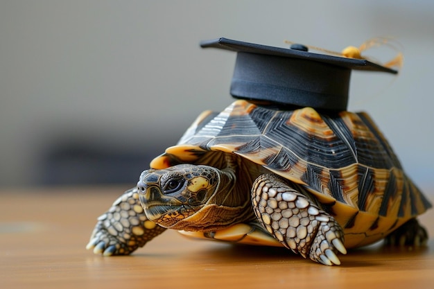 A turtle wearing a bachelor cap for graduation concept