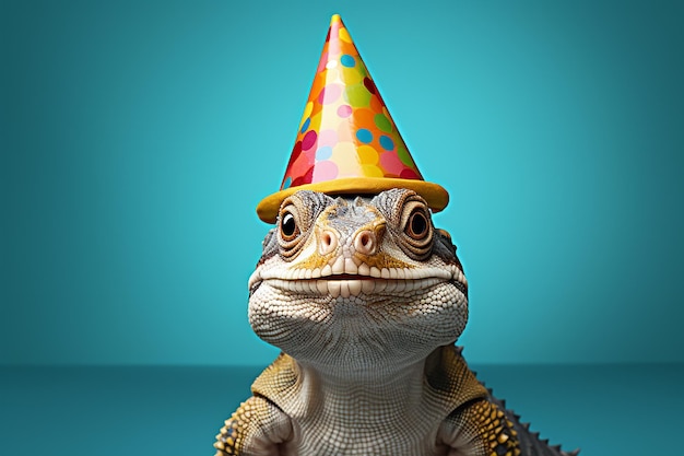 Turtle wearing birthday hat isolated on transparent background