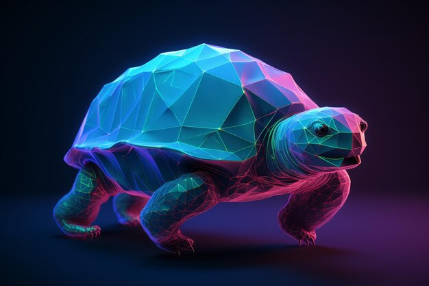 A turtle with a colorful polygonal pattern