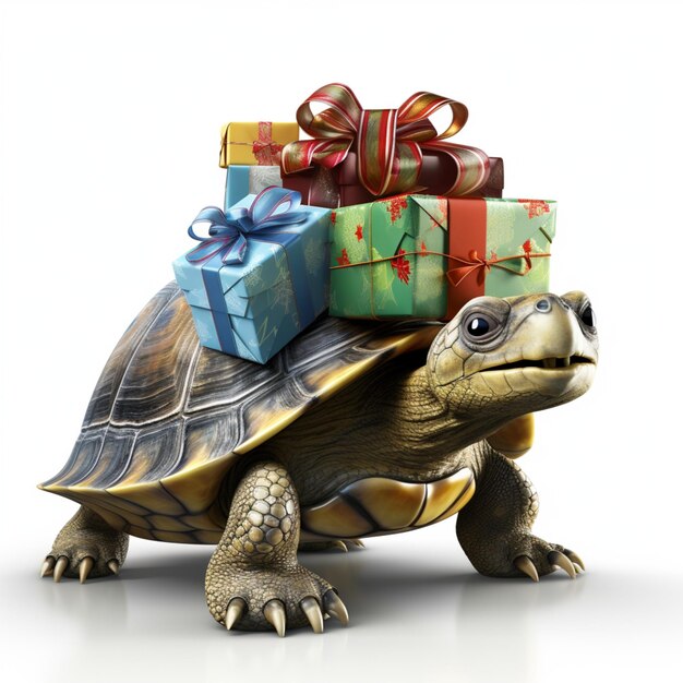 a turtle with a gift on its back