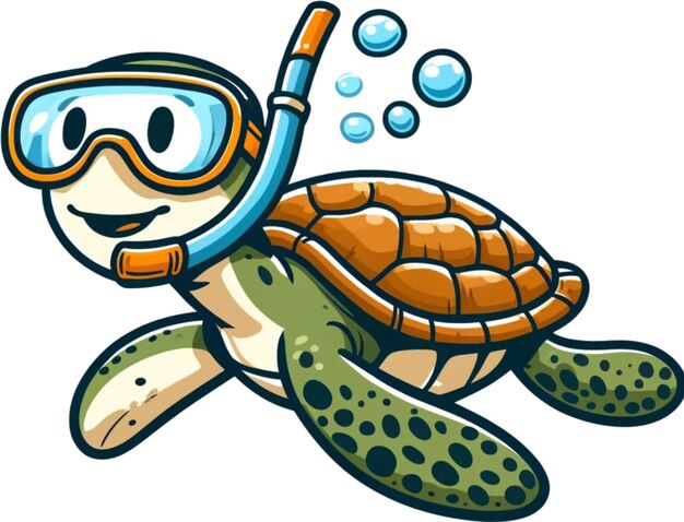 a turtle with goggles and goggles is swimming in the water