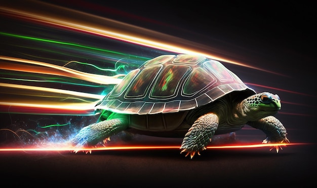 A turtle with a laser speed and a motion light trail generated by ai