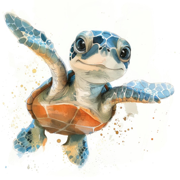 a turtle with an orange and blue body and an orange shirt on it