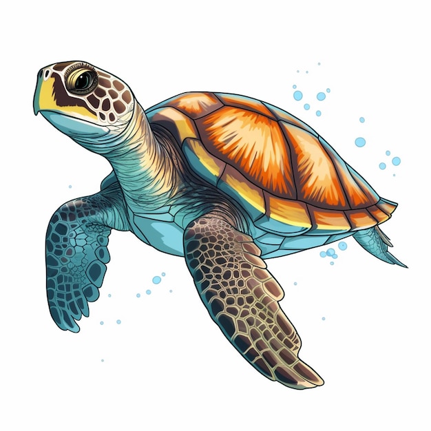 A turtle with orange and green skin and a yellow spot on its back.