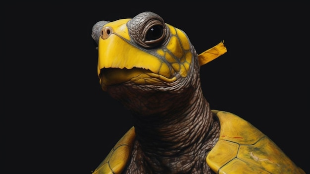 Foto una tartaruga con una maschera gialla sul viso