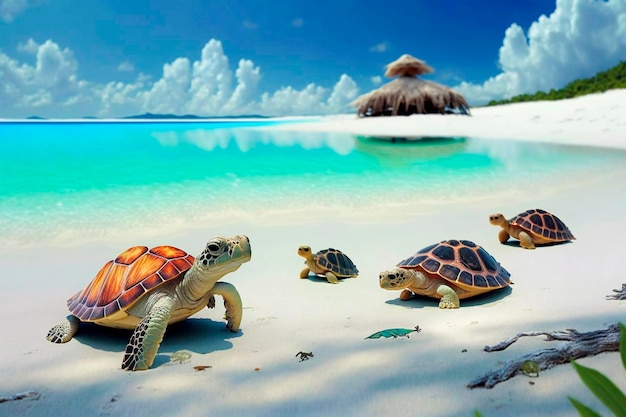 Turtles on a beach wallpaper mural