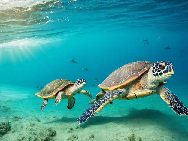 Turtles swimming in ocean ai generated