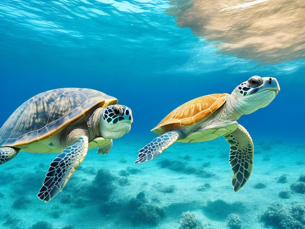 Черепахи, плавающие в океане