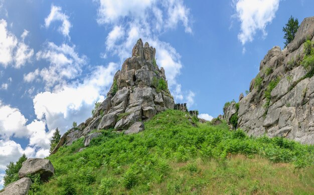 Tustan, Ukraine 09.07.2021. Old Russian cliff-side defensive complex in Tustan, Ukraine, on a summer day