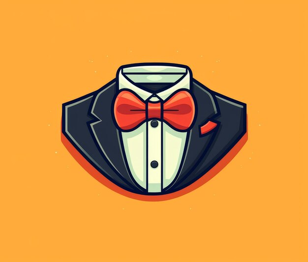 A tuxedo with a red bow tie on a yellow background