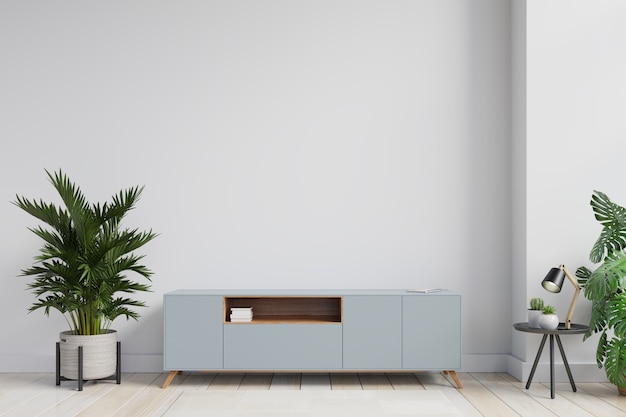 Modello di parete interna del mobile tv in una moderna stanza vuota, design minimale, rendering 3d