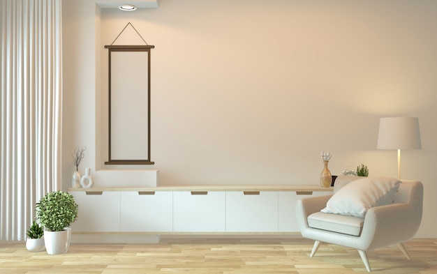 Photo tv cabinet in modern empty room japanese - zen style,minimal designs. 3d rendering