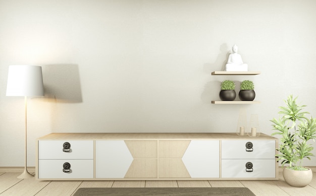 Photo tv cabinet in modern empty room japanese - zen style,minimal designs. 3d rendering