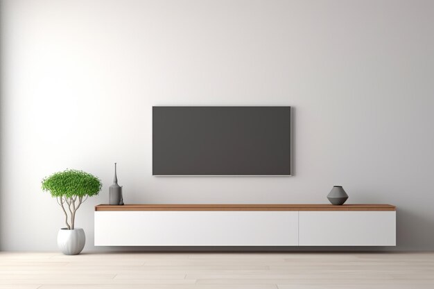 Photo the tv cabinet in the modern empty room with a white wall background