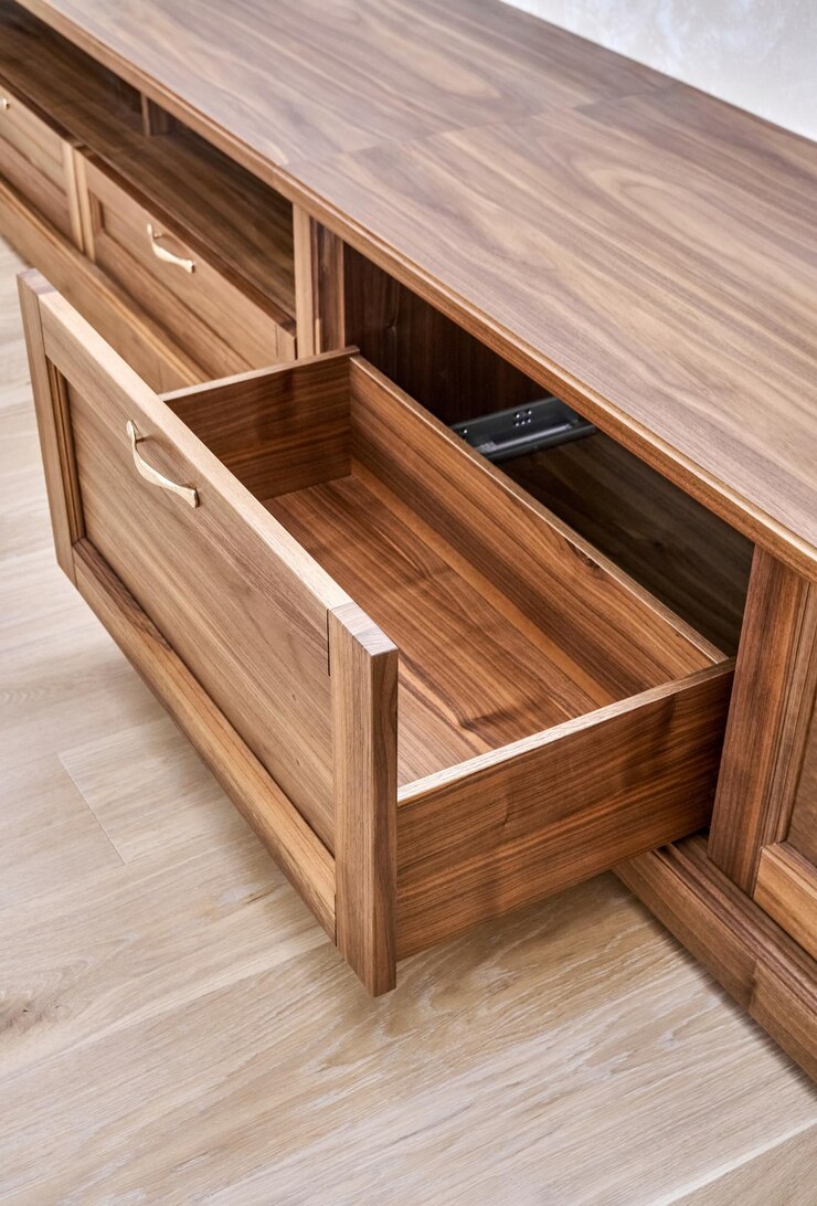 Photo tv cabinet of veneer and solid walnut