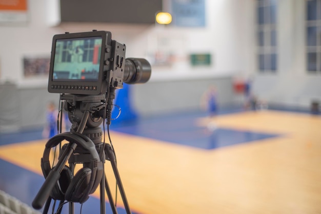 Tv camera for broadcasting basketball