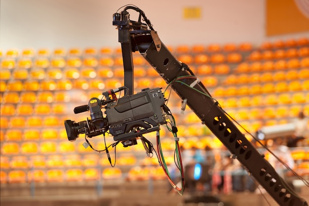 TV camera on a crane in studio