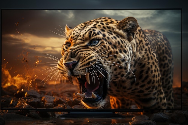 a tv featuring a white leopard walking down a grassland