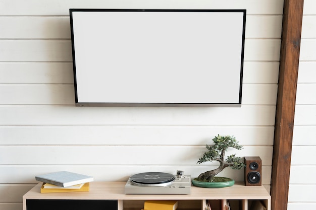 Tv hanged on the wall indoors