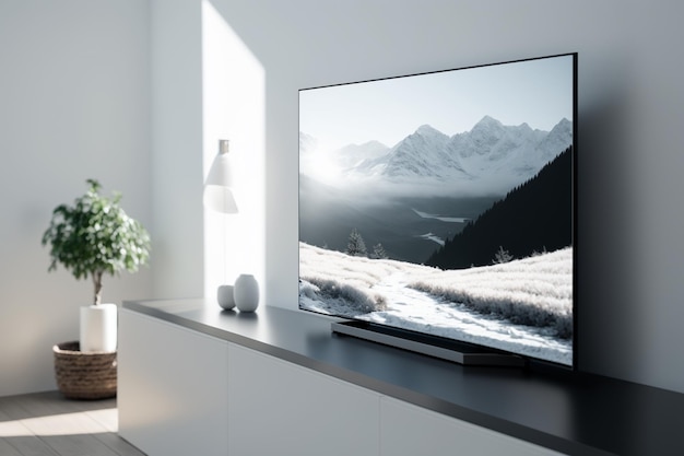 Tv in de kamer op het meubel Led Tv Televisie ook wel televisie genoemd is een elektronisch systeem voor het direct weergeven van beeld en geluid Moderne televisie met vele technologieën