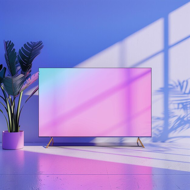 TV in leeg interieur Leeg scherm mockup Gradiënt kleuren