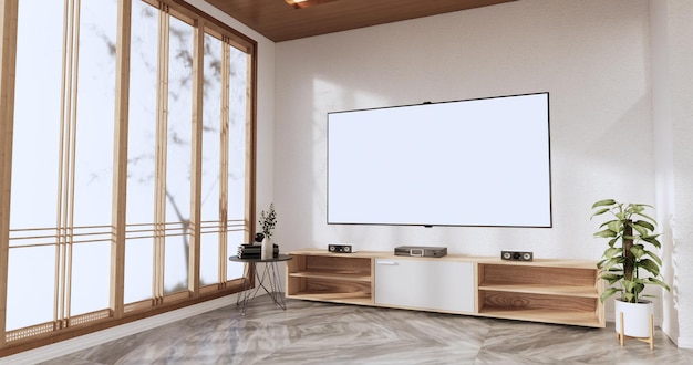 Tv-kast houten ontwerp op witte kamer interieur moderne stijl. 3D-rendering