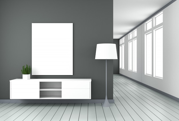 Tv-kast in zwarte moderne kamer, minimale ontwerpen, zen-stijl. 3D-rendering