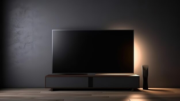 TV LED 모의 화면 거실 내부 연석에 있는 Smart TV Generative Ai