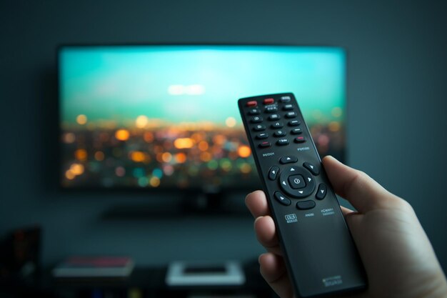 TV mastery close up of a womans hand manipulating a remote