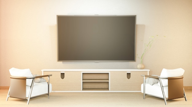 TV-meubel en display Japans interieur van de woonkamer. 3D-weergave