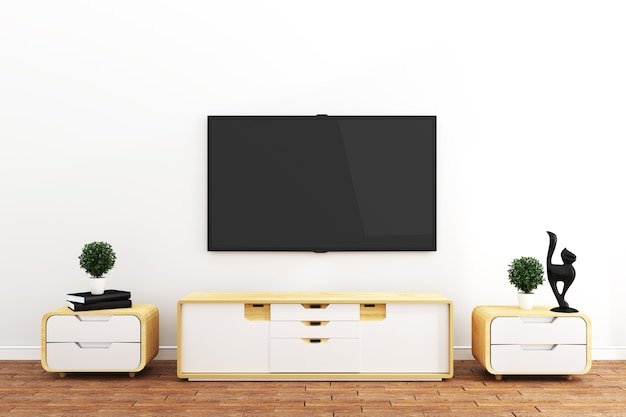 Телевизор в современной пустой комнате, интерьер - минимальный. 3d рендеринг