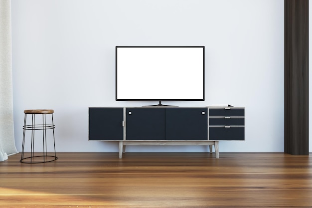 Foto tv op een zwarte kast in de woonkamer