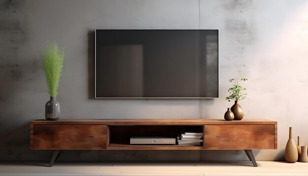 Tv op kast de in de moderne woonkamer de betonnen wand