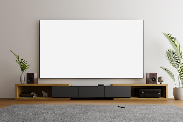 Tv-scherm mockup in woonkamer 3D-rendering