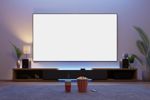 Tv-scherm mockup in woonkamer 3D-rendering