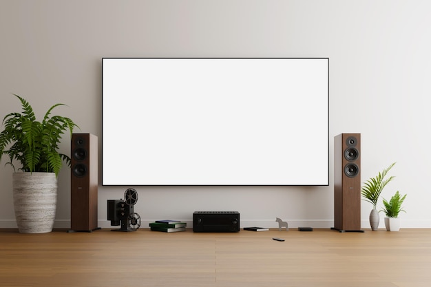 Tv-scherm mockup in woonkamer 3D-rendering