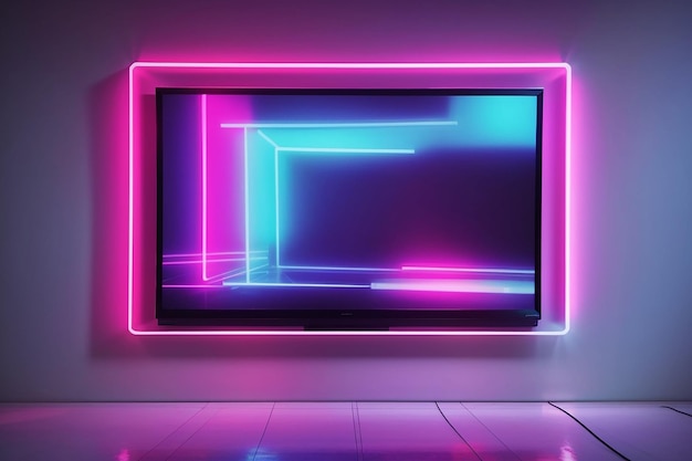 Tv-scherm op de muur met neonlicht